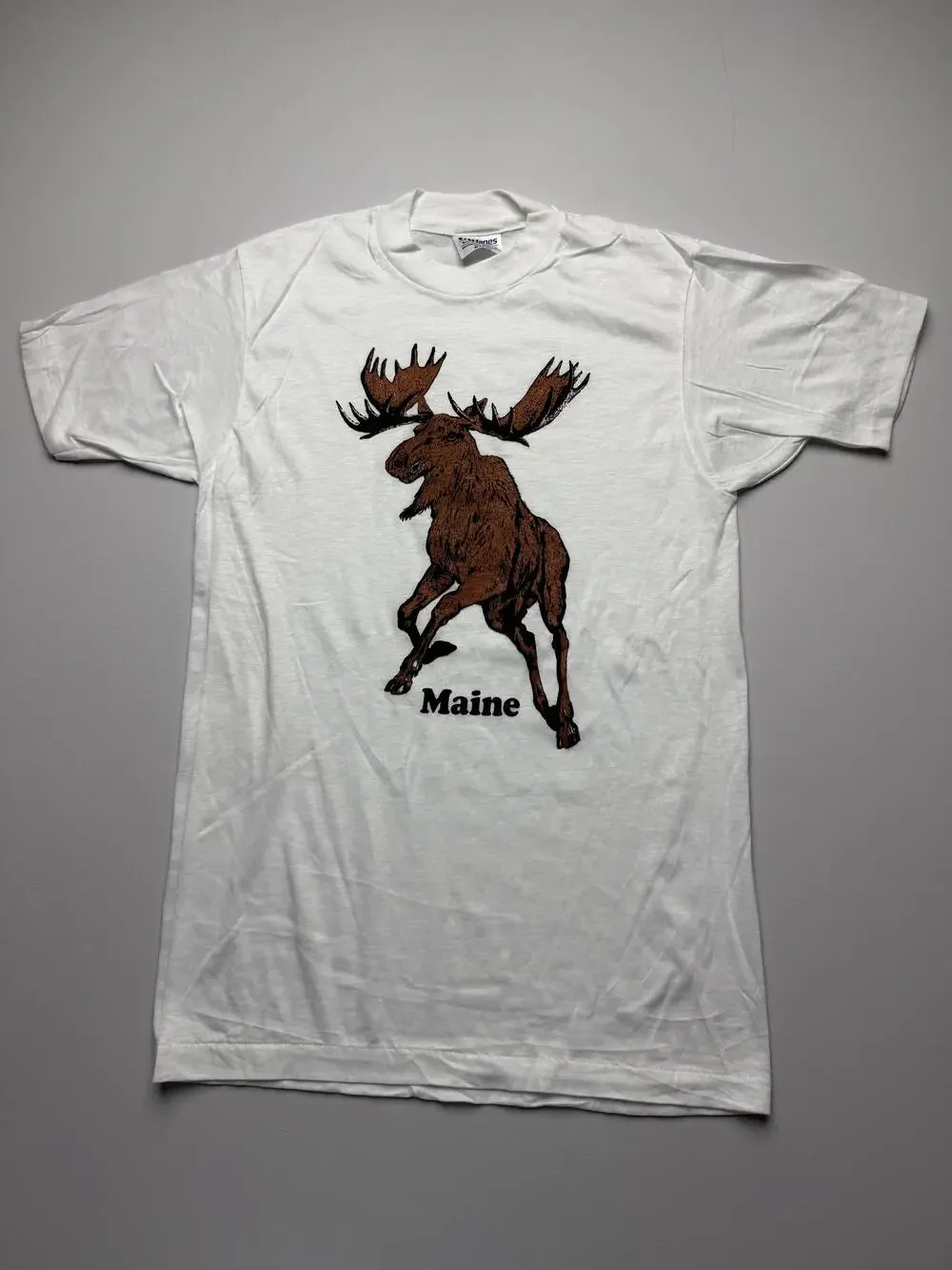 Vintage Hanes Shirt Mens Medium White Moose Maine Graphic Tee Souvenir USA VTG